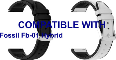 ACM WSM33U22BKWT1045 Pack of 2 Watch Strap Leather Silicone 22mm for Fossil Fb-01 Hybrid Smartwatch (Black/White) Smart Watch Strap(Mullti Color)