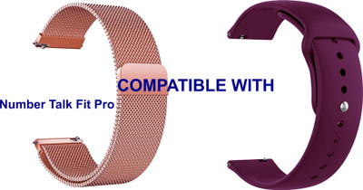 ACM WSM42A22RSGPU3050 Pack of 2 Watch Strap Metal & Silicone 22mm for |Number Talk Fit Pro Smartwatch (Rose Gold/Purple) Smart Watch Strap(Mullti Color)