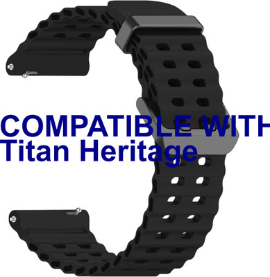 ACM Watch Strap Silicone Sports for Titan Heritage Smartwatch Black Smart Watch Strap(Black)
