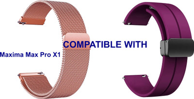 ACM WSM419A20RSGPU2635 Pack of 2 Watch Strap Metal & Silicone Magnetic Clasp 20mm for Maxima Max Pro X1 Smartwatch (Rose Gold/Purple) Smart Watch Strap(Mullti Color)