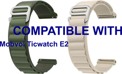ACM WSM17E22GRWT1147 Pack of 2 Watch Strap Nylon Hook 22mm for Mobvoi Ticwatch E2 Smartwatch (Green/White) Smart Watch Strap(Mullti Color)