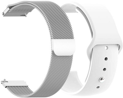 AOnes Pack of 2 Metal Chain Belt & Silicone Watch Strap Compatible for Fastrack Volt S1 Smart Watch Strap(White, Silver)