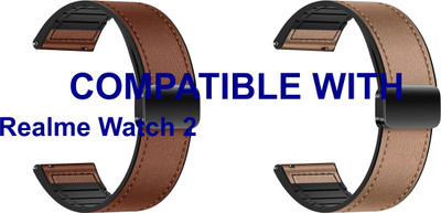 ACM WSM28P22BRGL1523 Pack of 2 Watch Strap Leather Magnetic Silicone 22mm for Realme Watch 2 Smartwatch (Brown/Gold) Smart Watch Strap(Mullti Color)