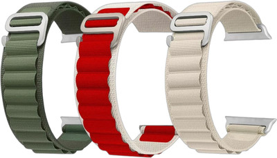 TULUA Alpine Loop Nylon Bands/Straps Compatible with Watch 49mm 45mm 44mm 42mm Men & Women, Adjustable Strap with Metal G-Hook Premium Strap (pack of 3 ) Smart Watch Strap(Green, Red, White)