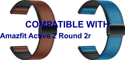 ACM WSM28P20BRBL3908 Pack of 2 Watch Strap Leather Magnetic Silicone Belt 20mm for |Amazfit Active 2 Round 2r Smartwatch (Brown/Blue) Smart Watch Strap(Mullti Color)