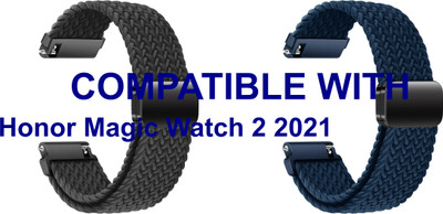 ACM WSM26N22BKBL1906 Pack of 2 Watch Strap Woven Braided Magnetic 22mm for Honor Magic Watch 2 2021 Smartwatch (Black/Blue) Smart Watch Strap(Mullti Color)