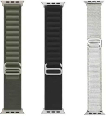 Geo SPORTS Alpine Loop Nylon Bands/Straps Compatible with Watch 49mm 45mm 44mm 42mm Men & Women, Adjustable Strap with Metal G-Hook Premium black, green and white Strap for iWatch Ultra Series SE 8 7 6 5 4 3 2 1 (Only Alpine Loop Strap for Apple iWatch, Watch NOT Included) Smart Watch Strap(White, B