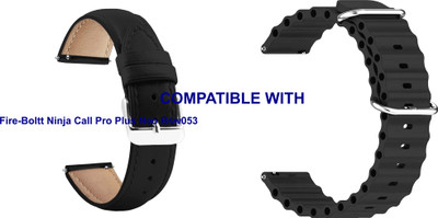 ACM WSM1418B20BKBK3858 Pack of 2 Watch Strap Leather & Silicone 20mm for Fire-Boltt Ninja Call Pro Plus Neo Bsw053 Smartwatch (Black) Smart Watch Strap(Mullti Color)