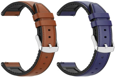 AOnes Pack of 2 Watch Strap Leather Silicone Belt for Noise Colorfit Pulse Grand Smart Watch Strap(Brown, Blue)