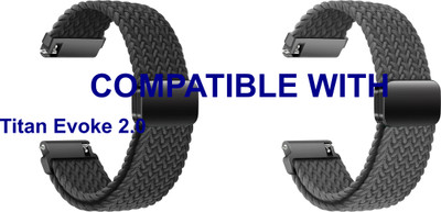 ACM WSM26N22BKGY5039 Pack of 2 Watch Strap Woven Braided Magnetic Belt 22mm for Titan Evoke 2.0 Smartwatch (Black/Grey) Smart Watch Strap(Mullti Color)