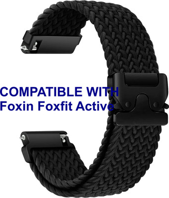 ACM WSM38Z20BK2363 Watch Strap Woven Braided Clipper 20mm for Foxin Foxfit Active Smartwatch Black Smart Watch Strap(Black)