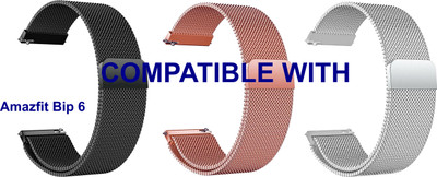 ACM WSM4M22BKRSGSL3877 Pack of 3 Watch Strap Magnetic Belt 22mm for |Amazfit Bip 6 Smartwatch (Black/Rose Gold/Silver) Smart Watch Strap(Mullti Color)