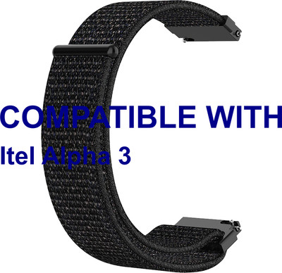 ACM WSM3V22BK3905 Watch Strap Nylon Loop Belt 22mm for |Itel| Alpha 3 Smartwatch Black Smart Watch Strap(Black)