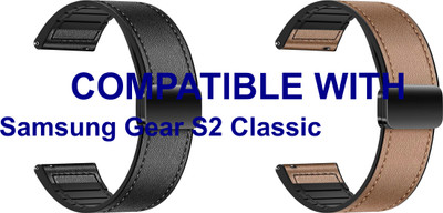 ACM WSM28P20BKGL1204 Pack of 2 Watch Strap Leather Magnetic Silicone 20mm for Samsung Gear S2 Classic Smartwatch (Black/Gold) Smart Watch Strap(Mullti Color)