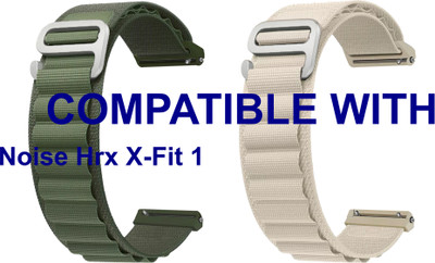 ACM WSM17E20GRWT2326 Pack of 2 Watch Strap Nylon Hook 20mm for Noise Hrx X-Fit 1 Smartwatch (Green/White) Smart Watch Strap(Mullti Color)