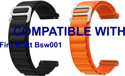 ACM WSM17E20BKOR2437 Pack of 2 Watch Strap Nylon Hook 20mm for Fire-Boltt Bsw001 Smartwatch (Black/Orange) Smart Watch Strap(Mullti Color)