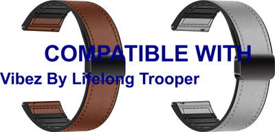 ACM WSM28P22BRGY3394 Pack of 2 Watch Strap Leather Magnetic Silicone 22mm for |Vibez By Lifelong Trooper Smartwatch (Brown/Grey) Smart Watch Strap(Mullti Color)
