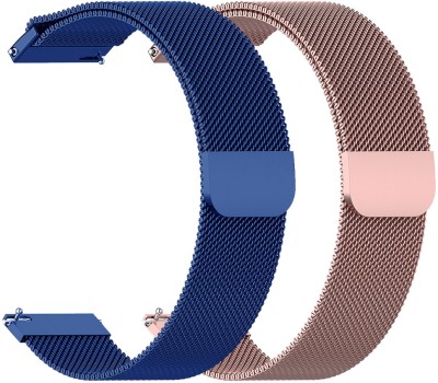 AOnes Pack of 2 Magnetic Loop Watch Strap for NoiseFit Active 2 Belt Smart Watch Strap(Blue, Pink)