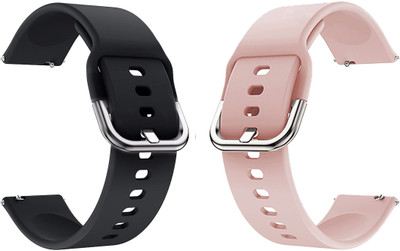 PUNAK 20MM SILICON SMARTWATCH STRAPS PACK OF 2 Smart Watch Strap(Black, Pink)