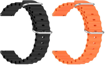 AOnes Pack of 2 Ocean Silicone Watch Bands for Fireboltt Unity Bsw092 Smart Watch Strap(Black, Orange)