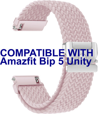 ACM Watch Strap Woven Braided Clipper for Amazfit Bip 5 Unity Smartwatch Creame Pink Smart Watch Strap(Pink)
