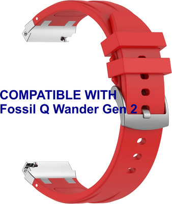 ACM WSM36X22RD1066 Watch Strap Metal Hook Silicone 22mm for Fossil Q Wander Gen 2 Smartwatch Red Smart Watch Strap(Red)