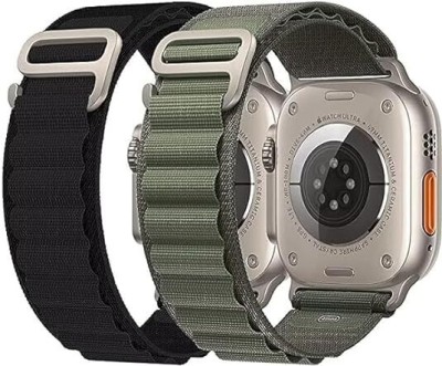 DIDRISHA Nylon Alpine Loop Band Compatible With Apple iWatch Band 49|45|44|42mm 45 mm Fabric Rugged Sports Straps Pack of 2 Smart Watch Strap(Black, Green)