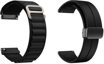 AOnes Pack of 2 Watch Strap Nylon & Silicone Magnetic Belt for Boult Drift Plus Smart Watch Strap(Black)