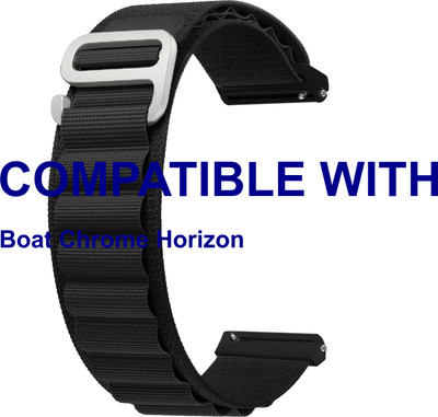 ACM WSM17E22BK3878 Watch Strap Nylon Hook Belt 22mm for Boat Chrome Horizon Smartwatch Black Smart Watch Strap(Black)