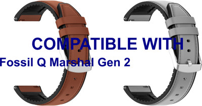 ACM WSM33U22BRGY1064 Pack of 2 Watch Strap Leather Silicone 22mm for Fossil Q Marshal Gen 2 Smartwatch (Brown/Grey) Smart Watch Strap(Mullti Color)