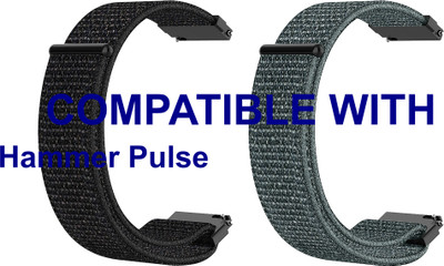 ACM WSM3V20BKGY1613 Pack of 2 Watch Strap Nylon Loop 20mm for Hammer Pulse Smartwatch (Black/Grey) Smart Watch Strap(Mullti Color)