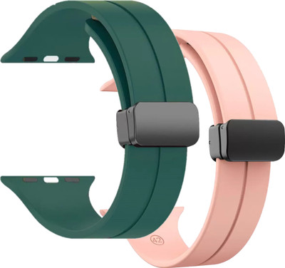 Flipkart SmartBuy Soft Silicon Magnetic Closure Strap Belt for iWatch Series 8/7/6/5/4/SE (42/44/45mm) [Watch NOT Included] Smart Watch Strap(Green, Pink)