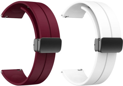 AOnes Pack of 2 Silicone Belt Magnetic Folding Buckle for Pebble Wave Smart Watch Strap(Red, White)
