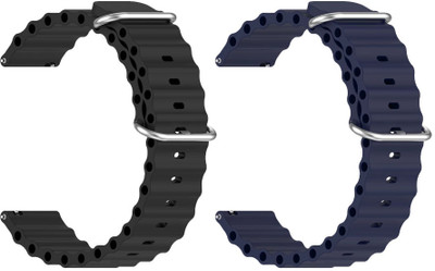 AOnes Pack of 2 Ocean Silicone Watch Bands for Fireboltt Unity Bsw092 Smart Watch Strap(Black, Blue)