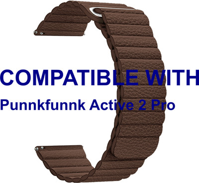 ACM WSM10L22BR5009 Leather Watch Strap Belt 22mm for Punnkfunnk Active 2 Pro Smartwatch Brown Smart Watch Strap(Brown)