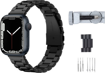 TECHNUV Stainless Steel Metal Chain Fit Band Strap Compatible with Apple Watch Series 7 (45mm), Series 6|SE|5|4 (44mm), Series 3|2|1 (42mm) [Watch Not Included] Smart Watch Strap(Black)