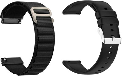 AOnes Pack of 2 Watch Strap Nylon & Silicone Classic Belt for Noise Noisefit Arc Smart Watch Strap(Black)