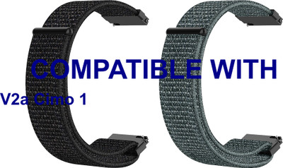 ACM WSM3V20BKGY2304 Pack of 2 Watch Strap Nylon Loop 20mm for V2a Cimo 1 Smartwatch (Black/Grey) Smart Watch Strap(Mullti Color)