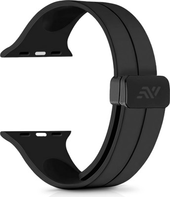 NECESORIES Silicon Magnetic Folding Buckle Band Compatible with Iwatch 42/44/45/46/49 mm Smart Watch Strap(Black)