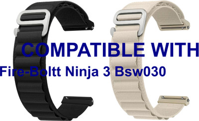 ACM WSM17E20BKWT2655 Pack of 2 Watch Strap Nylon Hook 20mm for Fire-Boltt Ninja 3 Bsw030 Smartwatch (Black/White) Smart Watch Strap(Mullti Color)