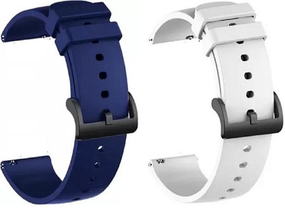 RUPELIK Soft Silicone Black Buckle Lock Compatible With All 222mm Lugs Size (Pack Of 2) Smart Watch Strap(Blue)