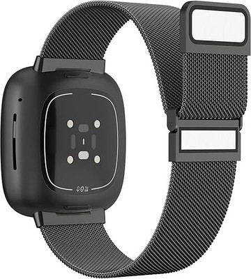 FLOMBIFY WA10 Strap Stainless Steel Mesh Breathable Wristband Adjustable Magnet Lock Compatible with Fitbit Versa 3/Versa 4/Fitbit Sense/Sense 2 for Women Men Smart Watch Strap(Black)