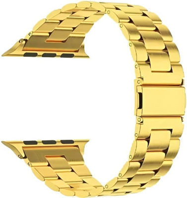 PREMBROTHERS Stainless Steel Metal Chain Butterfly Closure Lock with Folding Metal Claps Classic Buckle Wrist Watch Strap, 42mm/44mm for watch Series 1/ Series 2/ Series 3/ Series 4/ Series 5 (Watch Not Included Only) Smart Watch Strap(Gold)