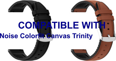 ACM WSM33U22BKBR3675 Pack of 2 Watch Strap Leather Silicone 22mm for Noise Colorfit Canvas Trinity Smartwatch (Black/Brown) Smart Watch Strap(Mullti Color)