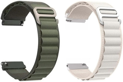 AOnes Pack of 2 Alpine Nylon Loop Watch Strap for Pebble Nomad Smart Watch Strap(Green, White)