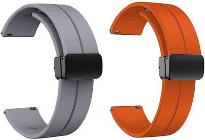 PUNAK 22MM Soft Silicon Smart Watch Strap with Magnetic Buckle Smart Watch Strap(Grey, Orange)