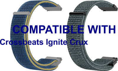 ACM WSM3V22BLGY2858 Pack of 2 Watch Strap Nylon Loop 22mm for Crossbeats Ignite Crux Smartwatch (Blue/Grey) Smart Watch Strap(Mullti Color)