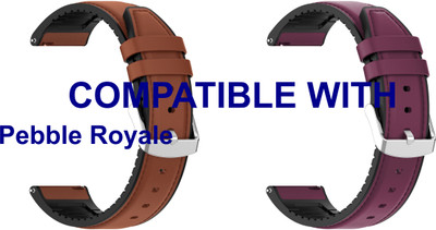 ACM WSM33U22BRPU3587 Pack of 2 Watch Strap Leather Silicone 22mm for Pebble Royale Smartwatch (Brown/Purple) Smart Watch Strap(Mullti Color)