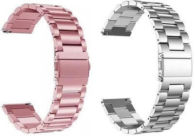 KHR 22MM Heavy Metal Chain Lock Strap with Secure Lock Techonology Silver Rose Gold Smart Watch Strap(Silver, Gold)