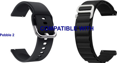 ACM WSM817B22BKBK1171 Pack of 2 Watch Strap Silicone & Nylon 22mm for Pebble 2 Smartwatch (Black) Smart Watch Strap(Mullti Color)